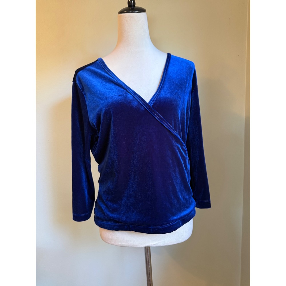 Soft Surroundings Royal Blue Velvet Wrap Top Surplice V-Neck XL whimsigoth boho